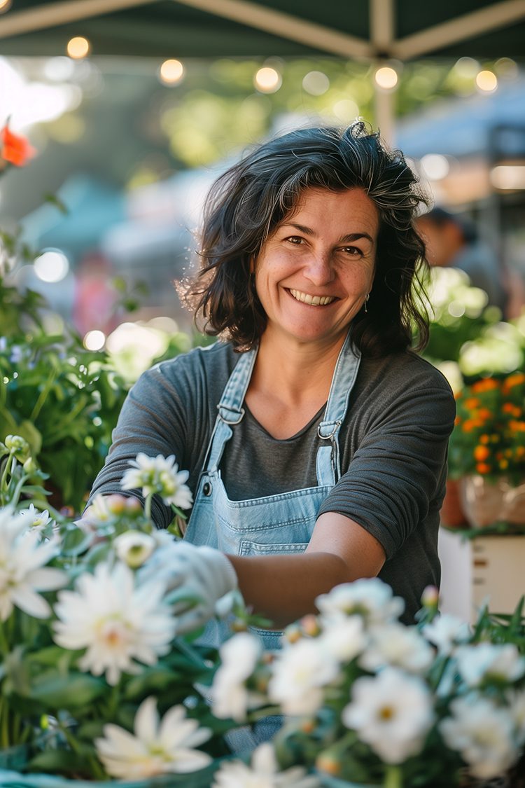 Woman working wtih flowers Woman working wtih flowers